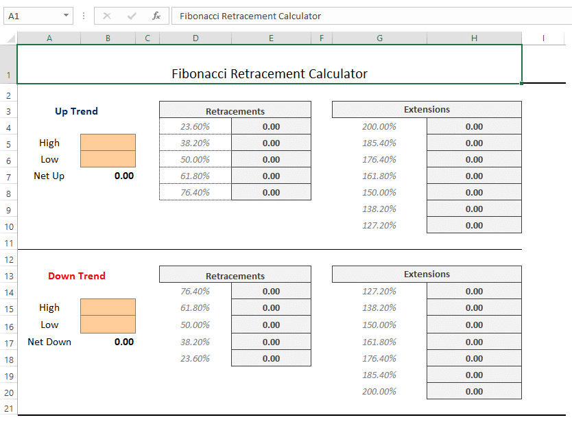 Fibonacci Retracement Calculator Fibonacci Retracement Calculator - MarketXLS