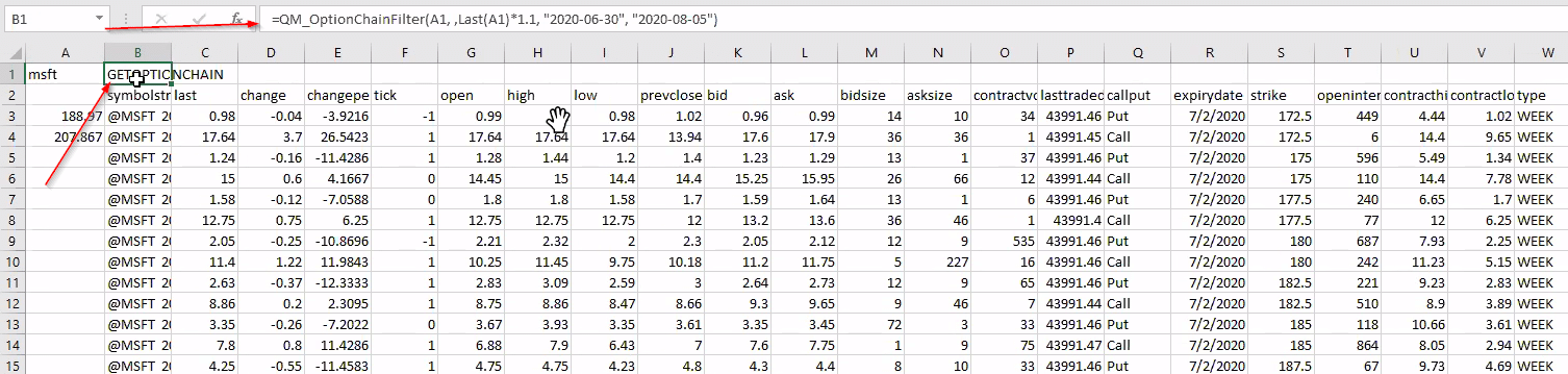 Option Filter result