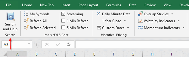 Search and help button marketxls