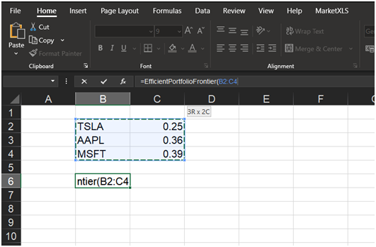 Efficient frontier using Excel