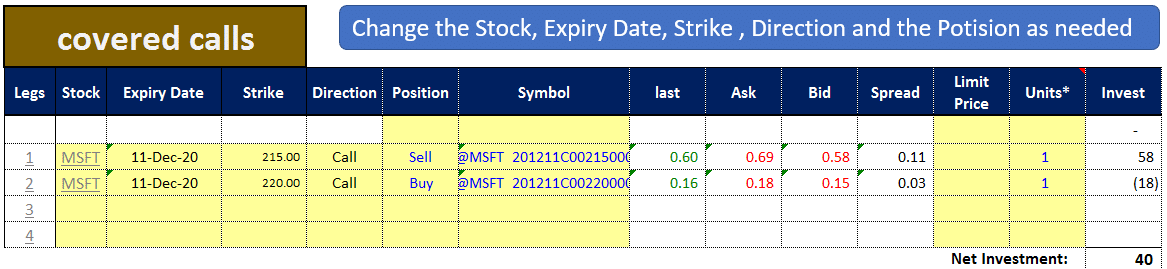 Covered Calls- Managing And Tracking - MarketXLS