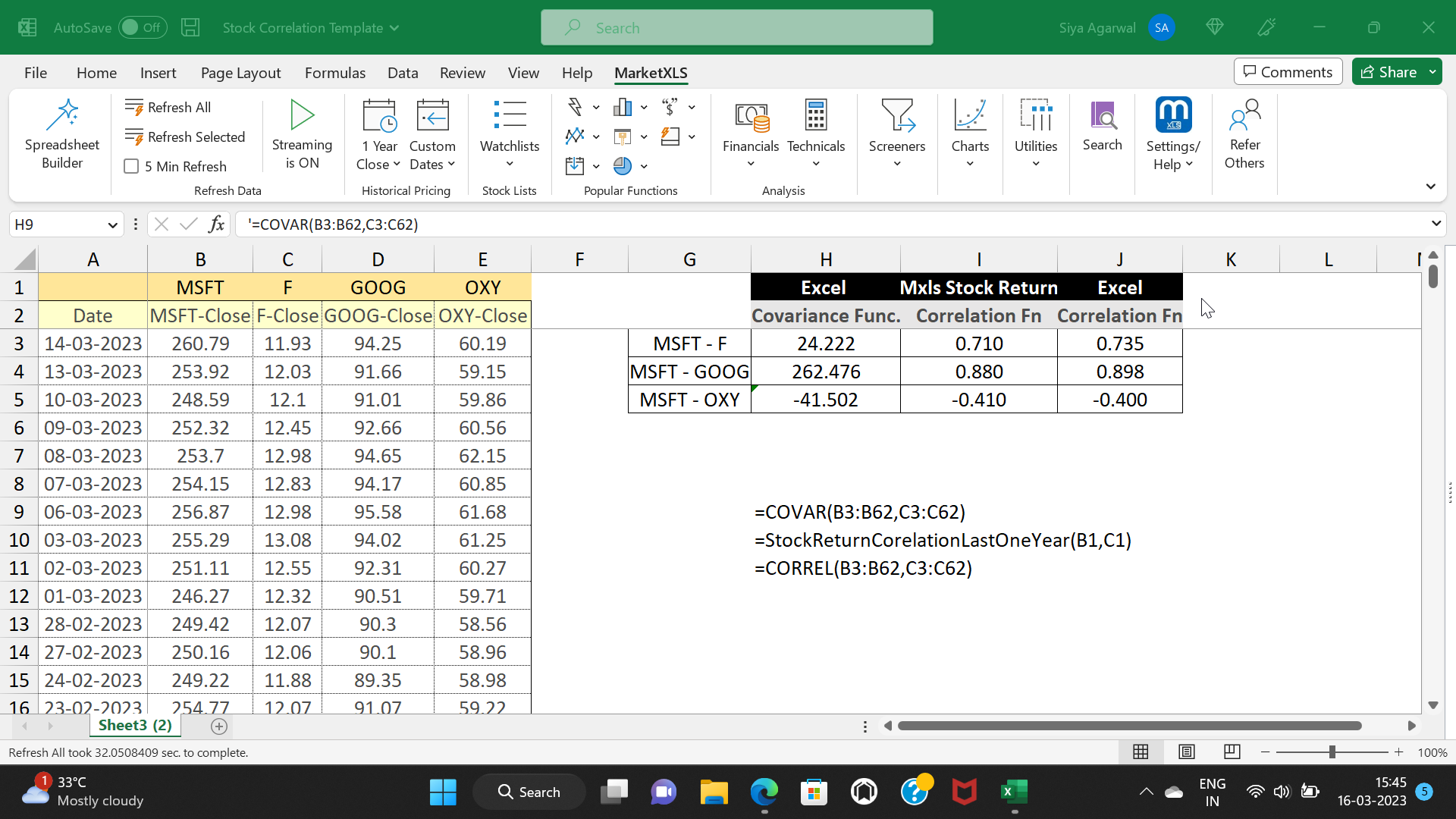 Beat Market Rates By Measuring Correlation of Stock Holdings and Employee Options - MarketXLS