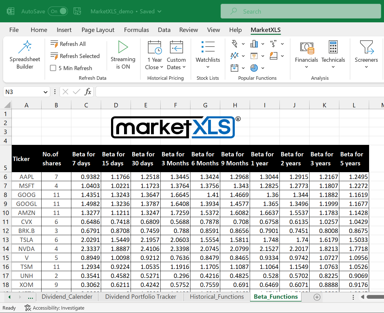 How to Calculate Beta in Excel: A Simple MarketXLS Function